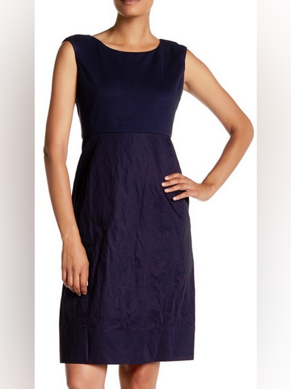 Lafayette 148 New York Aleema Mixed Media Dress in Ink Navy Blue M Medium